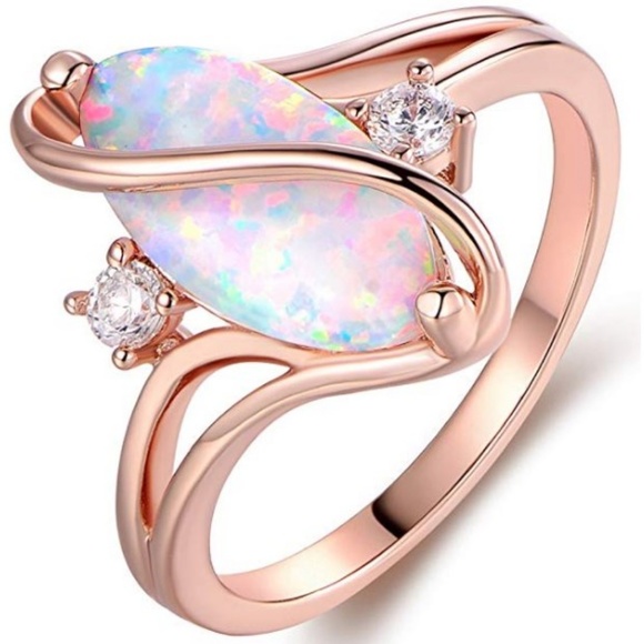 Rose & White Gold Plated,  opal & fire opal ring - Picture 5 of 5